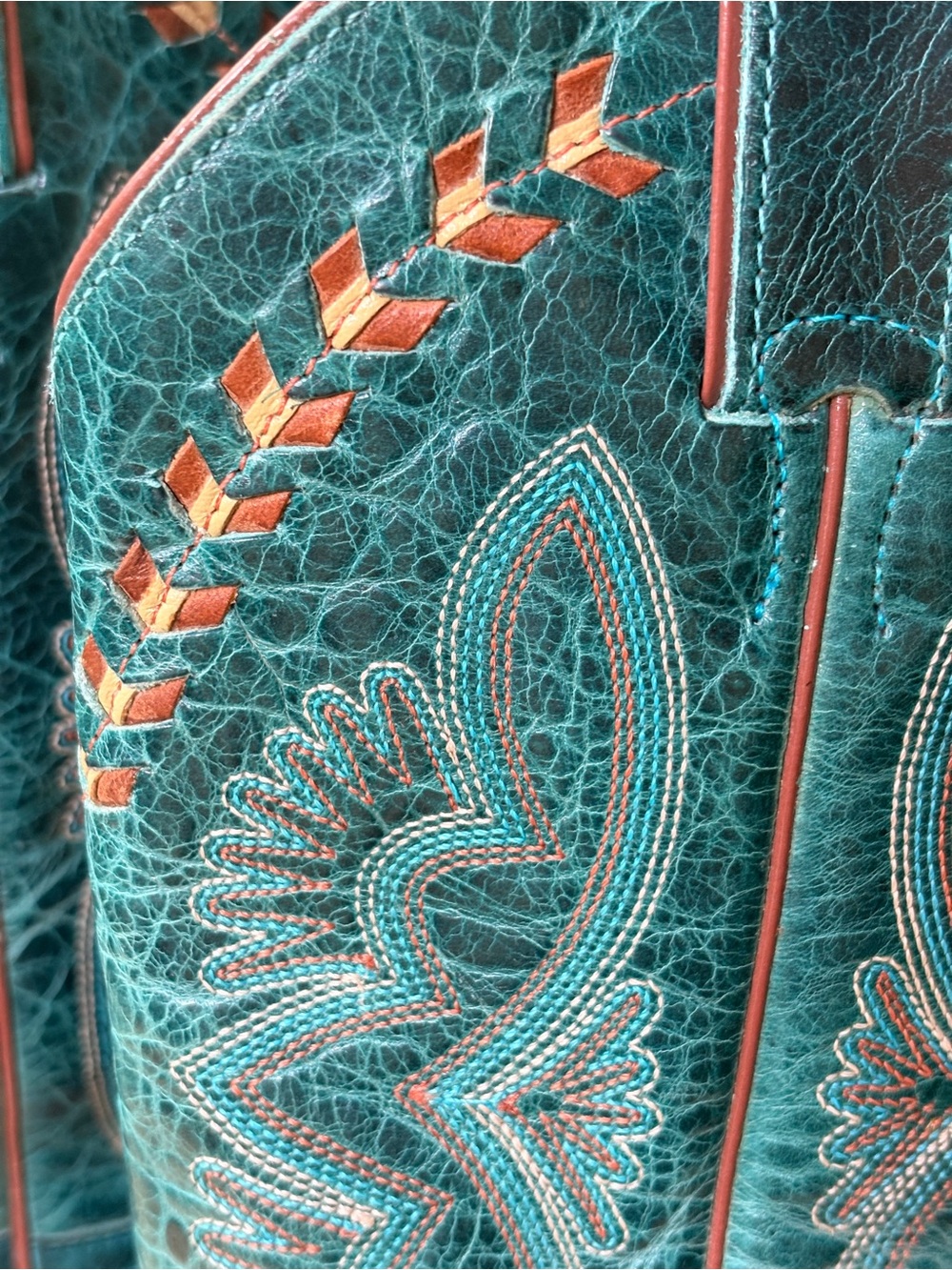 Justin Damiana Turquoise Leather Cowboy Boots Womens 8B Snip Toe Western - Picture 4 of 12